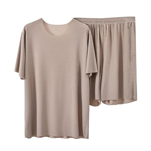 Pijama de seda de hielo para mujer: conjunto monocolor de dos piezas con pantalones cortos cómodos