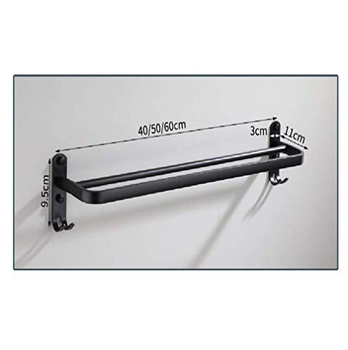 Toallero de baño de aluminio negro de doble poste para pared 8