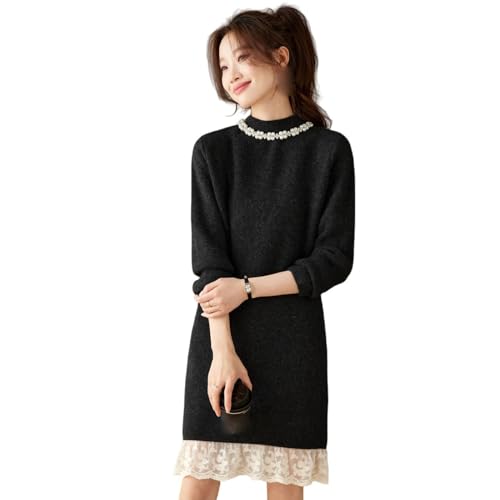 Robe pull mi-longue femme chic vêtement hiver en tricot chaud