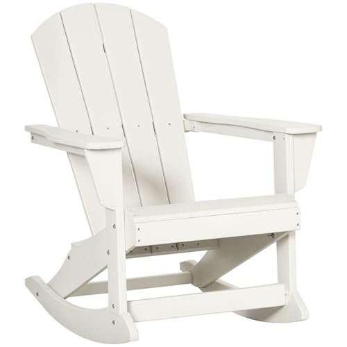 Outsunny Silla Mecedora de Jardín Mecedora para Exterior de Estilo Adirondack de HDPE para Balcón Terraza Patio Carga 120 kg 73,5x93x91,5 cm Blanco