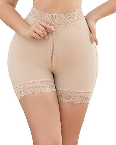 KELLYLEE Shapewear for Women Tummy Control High Waisted Butt Lifter Panties Compression Shorts Postpartum Underwear Boyshorts Beige L