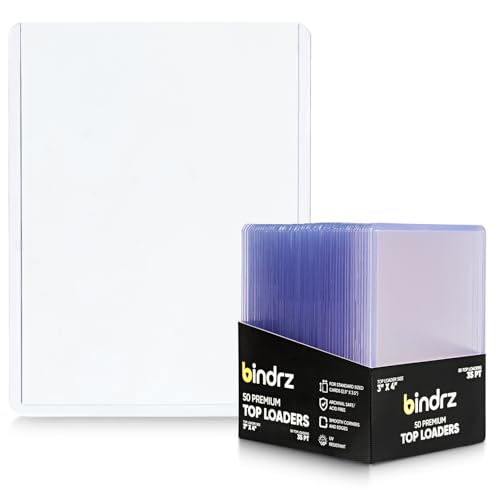 bindrz 50 Top Loaders Card Protector - 3” x 4” 35PT Rigid Toploaders - Archival Safe Hard Plastic Holder for CCG TCG MTG and Sports Cards (50)