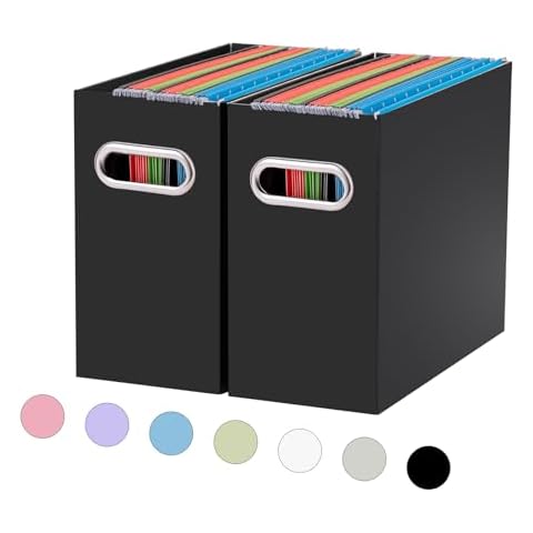 Oterri File Organizer, Small Storage Box, Cardboard File Folder Organizer, Collapsible File Box, Hanging File Organizer for Letter Size, Portable File Box with Handle, Only Box（Black，2 Packs） Cover