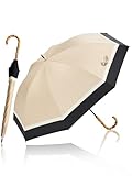 KIZAWA 日傘 uvカット 100 遮光 長傘 完全遮光 日傘兼用雨傘 レディース 5級撥水 軽量 かわいい 晴雨兼用 遮熱 丈夫 耐風 母の日のプレゼント バンブー 持ち手 親骨50cm (【3色ミックス】ベージュ×ブラック)