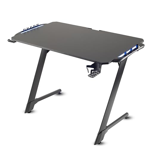 Image of NiTHO ZEGRAD RGB Gaming Desk | Z Shaped Computer Table with RGB Light Effects, Carbon Fiber Surface, Cup & Headphone Holder, Cable Management, DIY Easy Assembly Home Office or Video Gaming Workstation