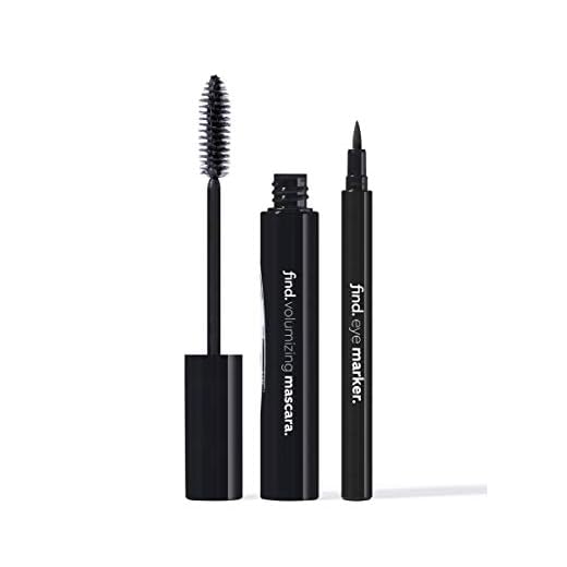 Marca Amazon - find. Midnight Black (Máscara de volumen negra + Delineador de ojos en rotulador negro)