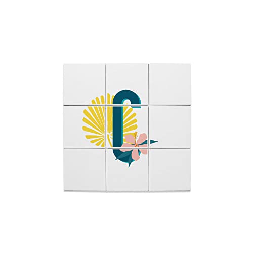 Carreaux céramique décoratif 10x10 cm motif lettre prénom et fleur tropicale