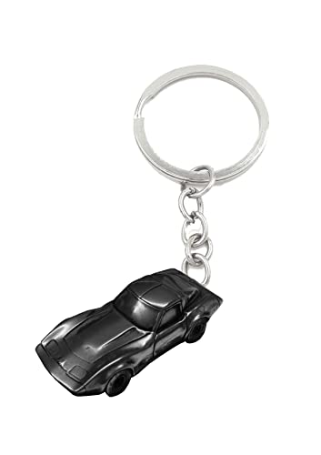 Corvette Circa 1979 Réf35 Porte-clés voiture 3D avec anneau fendu Noir