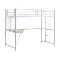 Amazon｜【ホワイト】 ロフトベッド パイプベッド デスク付き シングル