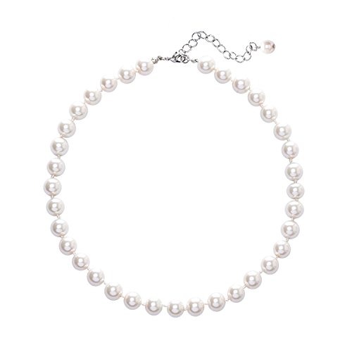 ZLESAGII Damen 9.5-10 mm Perlen Ketten Kurze Runde Imitation Muschel Perle Choker Halskette Hochzeit Perlenkette für Bräute Weiß Cover