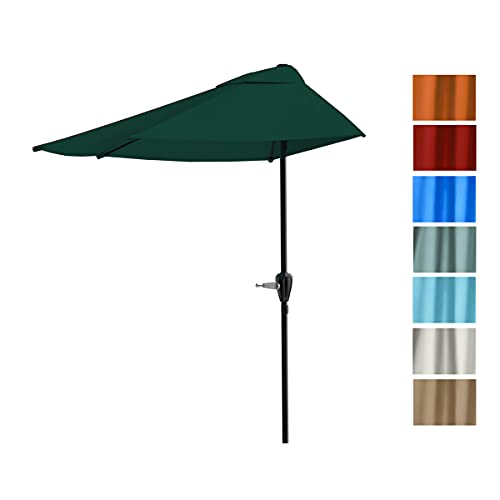 Image of Half Umbrella Outdoor Patio Shade - 9 ft Patio Umbrella with Easy Crank - Small Canopy for Balcony, Table, or Deck by Pure Garden (Dark Green)