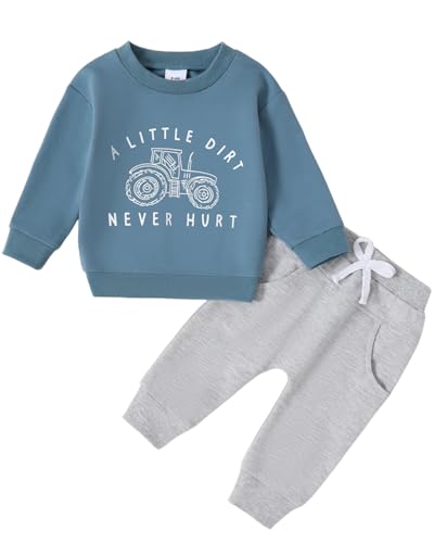Image of Yvowming Baby Boy Clothes Fall Clothes Truck Print Long Sleeve Pullover Tops + Pant Sets Toddler Winter Outfits