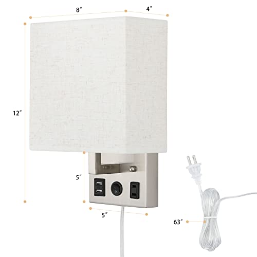 Vrisa Wall Sconces Wall Lamps For Bedrooms Set Of 2 Plug In Bedside Lights Wall Mounted With Usb Ports Outlet Brushed Nickel Modern Wall Light Fixtures For Bedroom Living Room (2 Bulbs Included) #TOP6