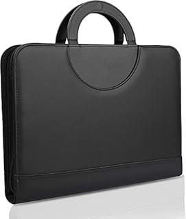 Conference Folder A4 Zipped Magnetic Handle, 2-layers Large Pocket PU Leather Case Business Padfolio Portfolio Folder with Ring Binder,Calculator,10 File Pockets,Clipboard,Notepad for Interview