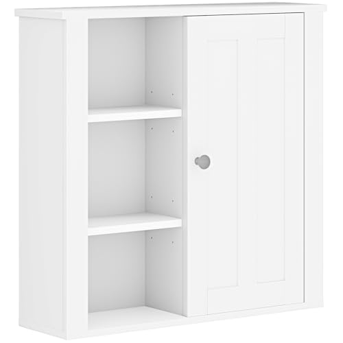 HOMCOM Badezimmerschrank, moderner Badezimmerhängeschrank mit verstellbaren Einlegeböden und Schrank, 53B x 15T x 51H cm, Weiß