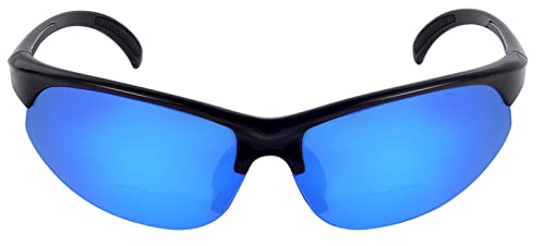 Mass Vision The Wind Breaker Sport Wrap Polarized Bifocal Sunglasses For Men And Women (Black/Open Road Blue, 2.0) #TOP8