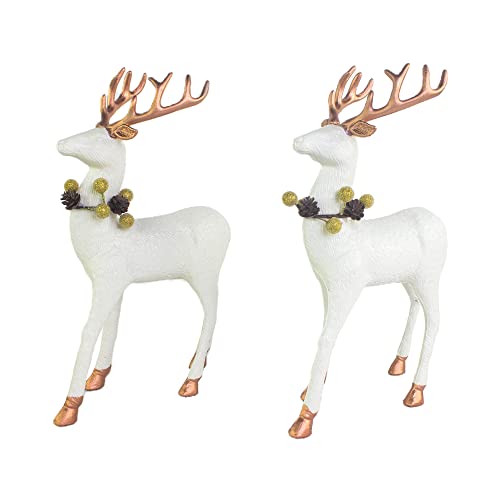 ARCCI Christmas Standing Reindeer Decorations Xmas Deer Figurines, 8.6" x 12" White Reindeer Figure with Brown Antlers for Table top Shelf Office Desk Holiday Ornament