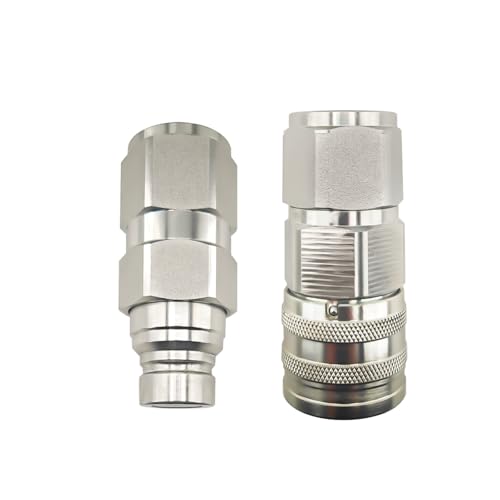Image of Flat Face High Flow Hydraulic Quick Connect Coupler Set for Skid Steer,3 /4 inch SAE,5 /8 inch Body,Heavy-Duty Carbon Steel Coupling Thread with Dust Cap