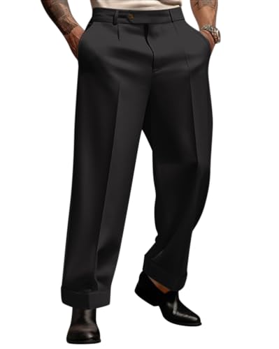 Oanviso Pantalon de Costume pour Homme Business Formelle Pants avec Plis et Poches Couleur Unie Pant de Régulier Ajustement à Utiliser au Bureau, au Commis de Magasin C Noir M