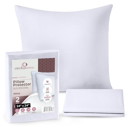 CIRCLESHOME Throw Pillow Protectors - 100% Cotton Breathable Pillowcases - 24 X 24 Square Pillowcases - Protects Pillows from Dirt, Dust and Debris (Square Pillow - 2 Pack- 24x24)