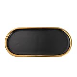SOLUSTRE Keramik Schmucktablett Oval mit Goldrand Kleines Aufbewahrungstablett Schwarz Schmuckablage für Ringe Armbänder und Uhren Eleganter Accessoire Organizer für Kommode und