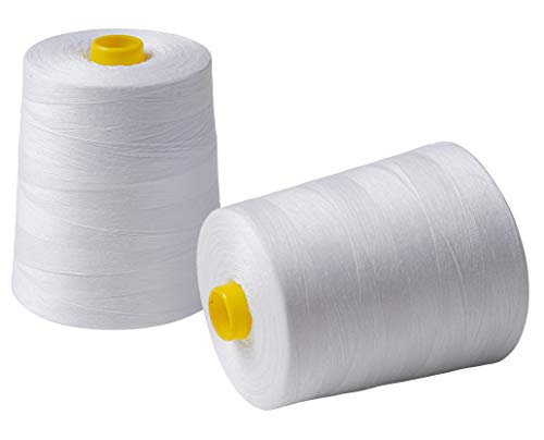 IPEA Hilo de Coser para Máquina de Coser – 2 Bobinas Grandes de 9000 Metros (18.000 metros en total) – Hilo de Poliéster para Costur – Color Blanco – Altura 12 cm