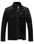 WenVen Men's Casual Cotton Jacket Outdoor Lightweight Leisure Jacket Classic Full-Zip Jacket Military Jacket Black M