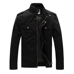 WenVen Homme Veste Militaire en Coton Veste d’Extérieur Veste Classique Manteau Zippé Randonnée Blouson Cargo Multipoches Veste Légère Casual Noir 9929 XXL