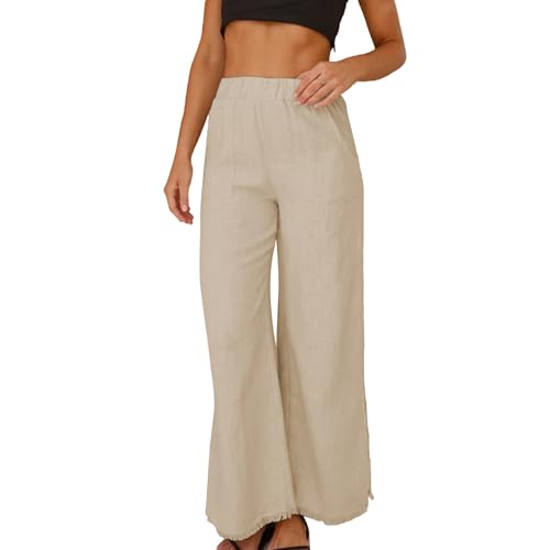 Ainangua Womens Wide Leg Linen Pants Summer Beach Palazzo Lounge Trousers Casual Fashion Plus Size Vacation Clothes for Women