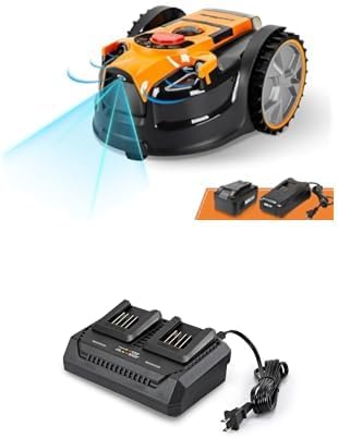 LawnMaster OcuMow™ Perimeter Wire Free Robot Lawn Mower+ LawnMaster MX24V Dual-Battery Charger – 24LFC15-ETL