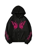 Floerns Women's Plus Size Butterfly Graphic Zip Up Hoodies Long Sleeve Hooded Jackets Black 3X-Large Plus