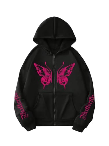 Women's Plus Size Zip Up Graphic Hoodies Drop Shoulder Long Sleeve Jacket Outerwear