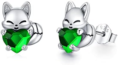 Fox Earrings for Women Girls Kids 925 Sterling Silver Hypoallergenic Birthstone Studs Earrings with Crystal Fox Jewellery Gifts for Daughter