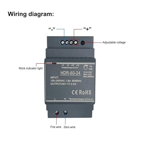 Transformateur HDR-60-12V 4.5A sur rail DIN pour alimentation à découpage stable