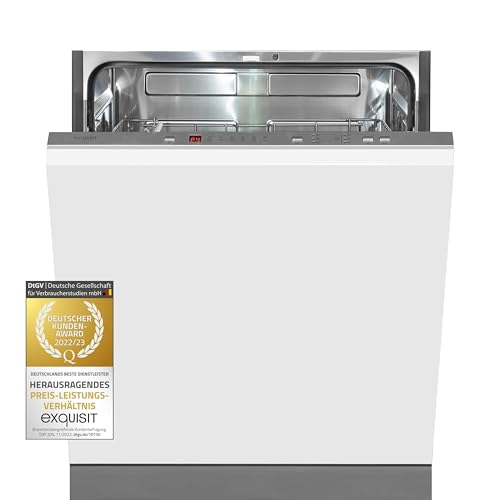 Exquisit Geschirrspüler EGSP6312-E-030D silber | Geschirrspüler vollintegriert 60 cm | AquaStop | 12 Maßgedecke | Spülmaschine...