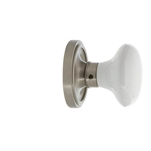 Nostalgic Warehouse 702221 Classic Rosette With White Porcelain Door Knob, Passage - 2.375", Satin Nickel #TOP5