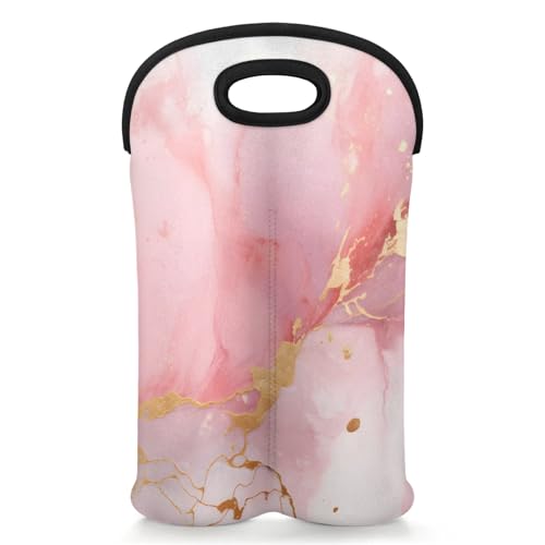 GzLeyigou 2 Bottles Dynamic Fluid Design Wine Bag Sleeve Totes Pink Art Neoprene Protective Wine Carrier Bag for Wine,Water, Champagne, Beer, Baby Bottles,Gift 14.5 x 10 Inches