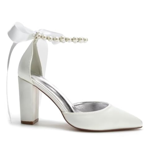 Pearl Wedding Shoes Block Heel Bridal Shoes Closed Toe Wedding Heels for Bride4