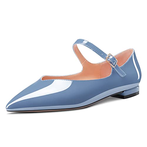 NobleOnly Women Low Heel Close Pointed Toe Mary Jane Pumps Buckle Office Party Cute Shoes 0.4 Inches Heels - Main Image