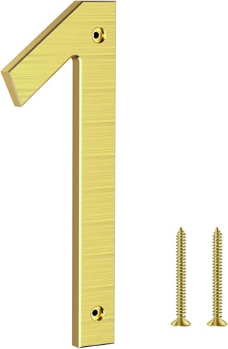 Yafimea Número de casa exterior dorado 20 cm – En aluminio macizo con acabado cepillado, instalación con tornillos y efecto flotante 3D – Para pared, fachada, valla, garaje (1)