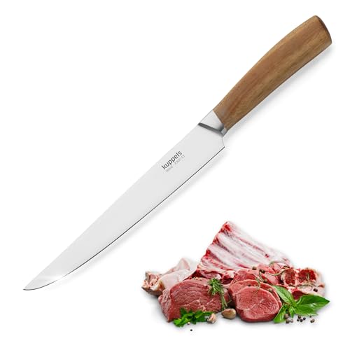 Kuppels WOOD Tranchiermesser 20 cm Klinge, Fleischmesser extrem scharf aus Chrom Vanadium Stahl, Filetiermesser Fleisch mit Akazienholzgriff, Scharfes Küchenmesser zum Schneiden von Braten & Fleisch