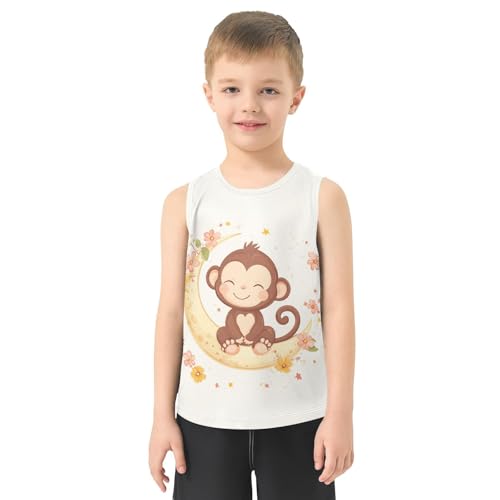 Monkey Flowers Beige Boys Tank Tops Quik Dry Toddler Tank Top Undershirts T-Shirts for Summer,3T2
