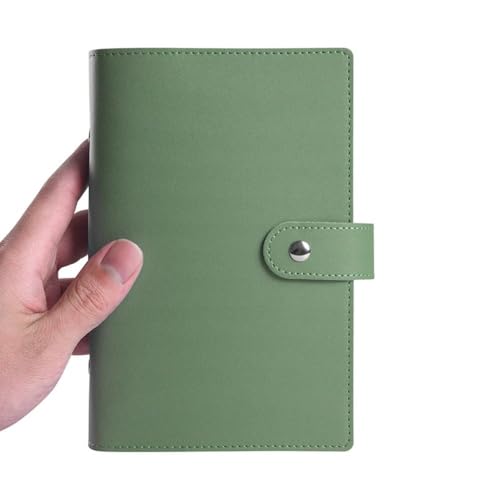 Couverture de carnet à feuilles mobiles en cuir synthétique A6, A5, classeur à 6 anneaux, couverture avec bouton-pression en métal (vert foncé, A6)
