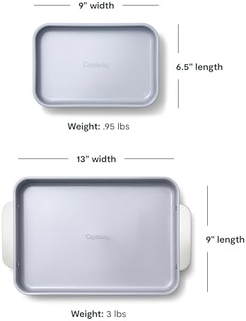 Caraway Nonstick Rectangle Baking Pan Set – 2x 9" x 6.5" & 1x 9" x 13" - Non-Toxic, PTFE & PFOA Free – Aluminized Steel Core – Deep Ceramic Baking Pan for Casseroles, Lasagna & More - Gray - Thumbnail 2