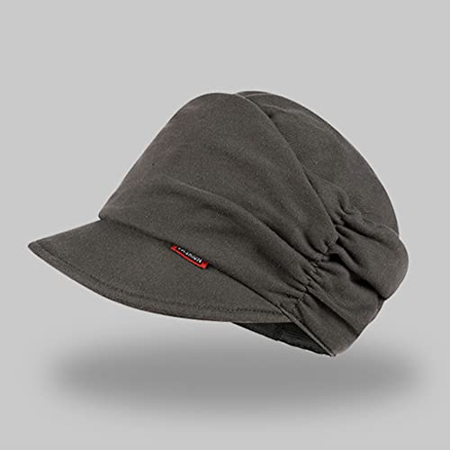 Womens Visor-Brim Beanie Soft-Cancer-Chemo Headwear - Drape Layers Mother Cap Fashion Girl Sleep Hat (Medium, Black + Dark Grey) #TOP6