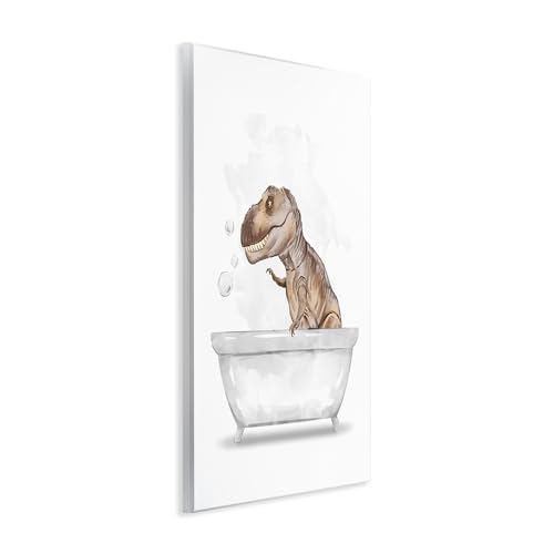 Image of T Rex Dino Bubble Bath Bathroom, 10 x 15 Inch Mounted Print on Wall Plaque