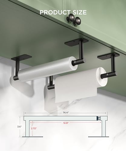 Image of FORIOUS Paper Towel Holder Under Cabinet, Wall Mount or Self Adhesive Pivoting Commercial Towel Paper Roll Holder Dispenser Stick On Bar Sinks, Matte Black