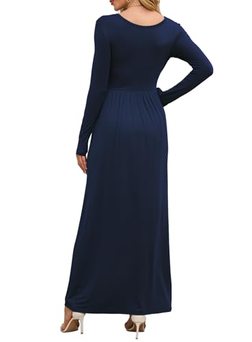 Image of DEARCASE Women's Maxi Dress Long Sleeve Crewneck Empire Waist Long Dresses