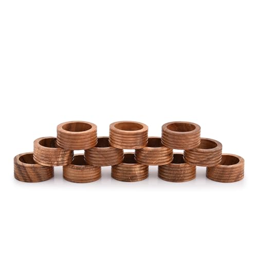 Indus Lifespace Napkin Ring Acacia Wood Set of 12, Wooden Napkin Rings Artisan Crafted in India, Tabletop Decor - Cosy Home Interiors Indus Lifespace Napkin Ring Acacia Wood Set of 12, Wooden Napkin Rings Artisan Crafted in India, Tabletop Decor