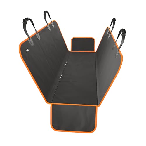 Active Pets Waterproof Hammock Standard Car Seat Cover, Fits Sedans Hatchbacks Crossovers Coupes Compact Vehicles, Secure Convertible Travel Bed Protects Backseat Cargo from Dogs, Black w/Orange Trim